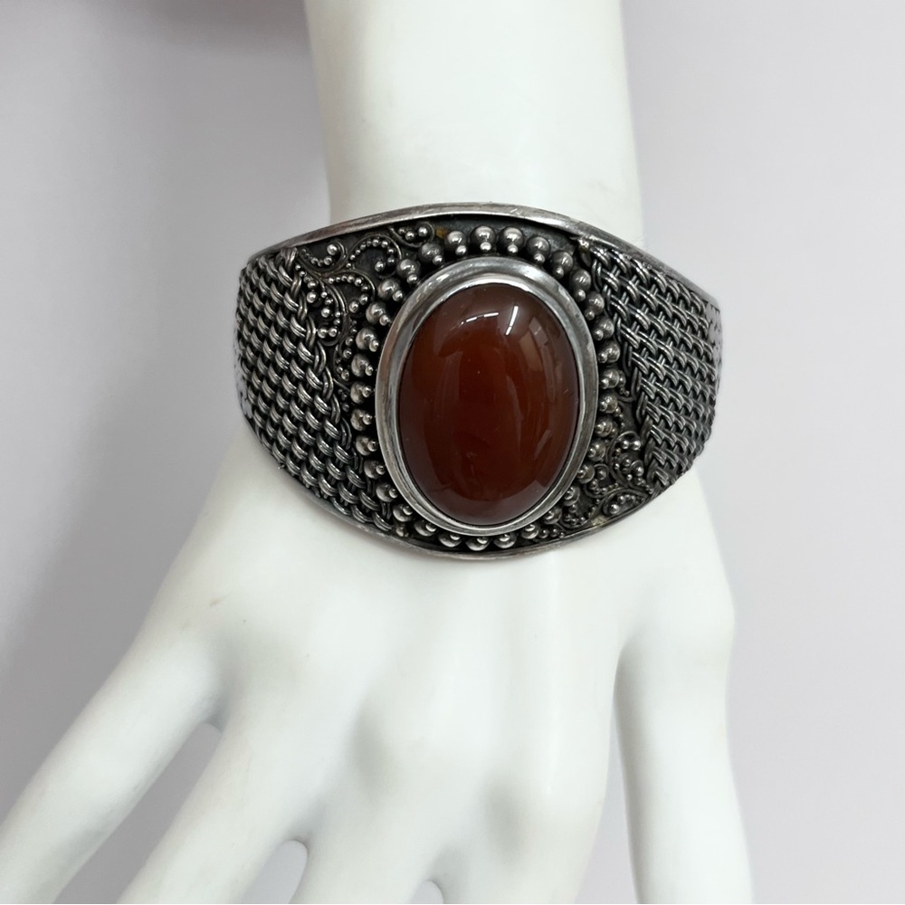 Vintage Sterling BA Suarti Carnelian Cuff Bracelet Work of Art Weighs 71 Grams